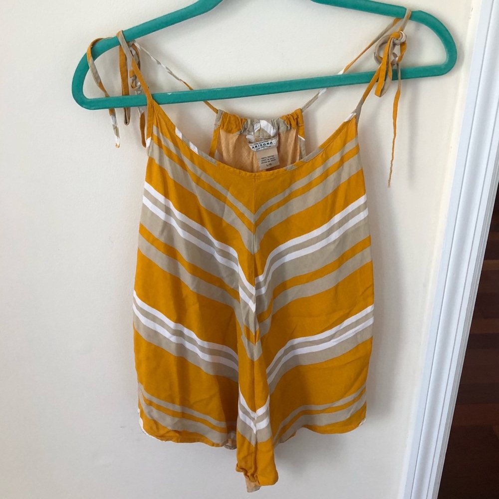 Mustard Yellow/Gray/White Chevron Pattern Bandana Tank Top with Tie Straps
